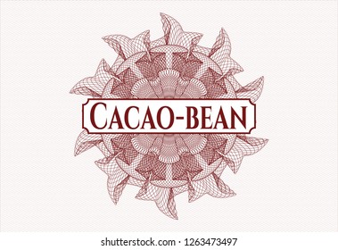 Red passport style rosette with text Cacao-bean inside