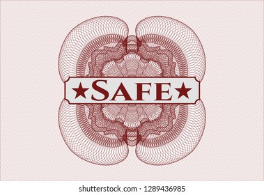 Red passport style rosette with text Safe inside