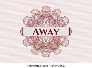 Red passport style rosette with text Away inside