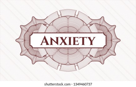 Red passport style rosette with text Anxiety inside