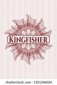Red passport style rosette with text Kingfisher inside