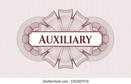 Red passport style rosette with text Auxiliary inside