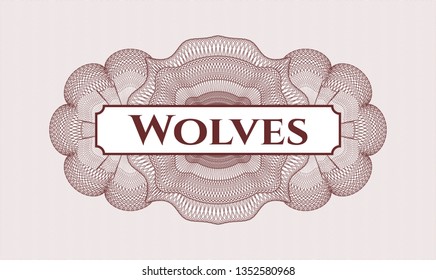 Red passport style rosette with text Wolves inside