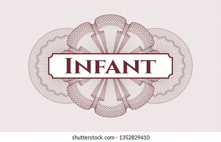 Red passport style rosette with text Infant inside