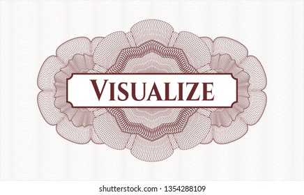 Red passport style rosette with text Visualize inside