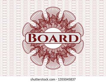 Red passport style rosette with text Board inside