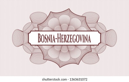 Red passport style rosette with text Bosnia-Herzegovina inside
