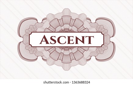 Red passport style rosette with text Ascent inside