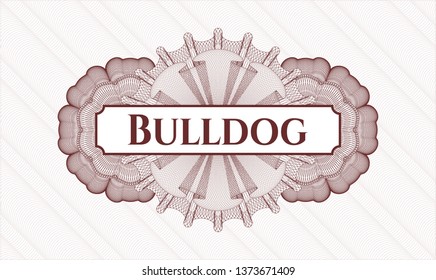 Red passport style rosette with text Bulldog inside