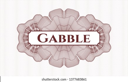 Red passport style rosette with text Gabble inside