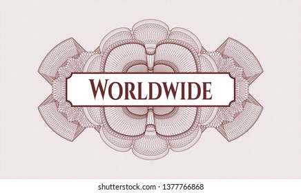 Red passport style rosette with text Worldwide inside