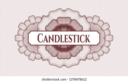 Red passport style rosette with text Candlestick inside