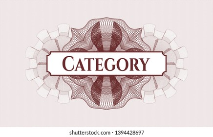 Red passport style rosette with text Category inside