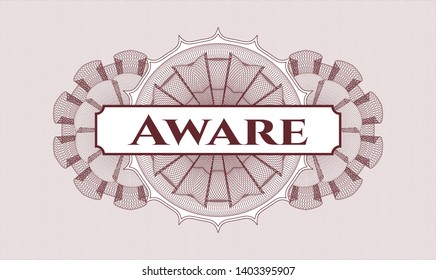 Red passport style rosette with text Aware inside