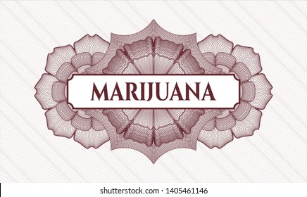 Red passport style rosette with text Marijuana inside