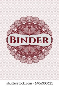 Red passport style rosette with text Binder inside