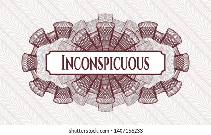Red passport style rosette with text Inconspicuous inside