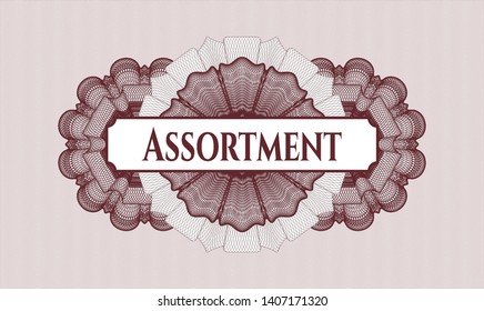 Red passport style rosette with text Assortment inside