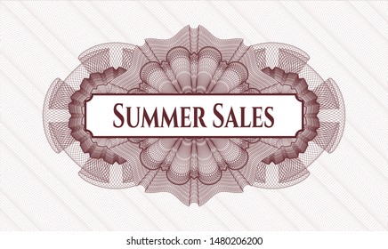 Red passport style rosette with text Summer Sales inside