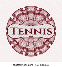 Red passport style rosette with text Tennis inside