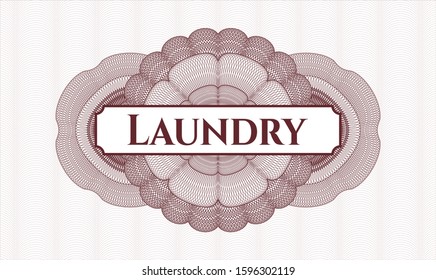 Red passport style rosette with text Laundry inside