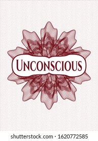 Red passport style rosette with text Unconscious inside