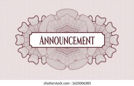 Red passport style rosette with text Announcement inside