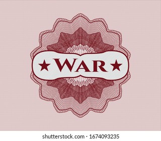 Red passport style rosette with text War inside