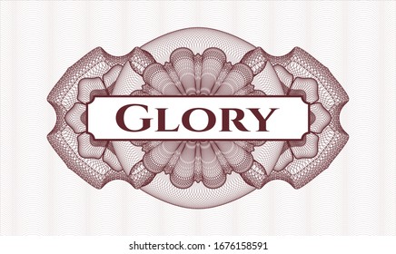 Red passport style rosette with text Glory inside