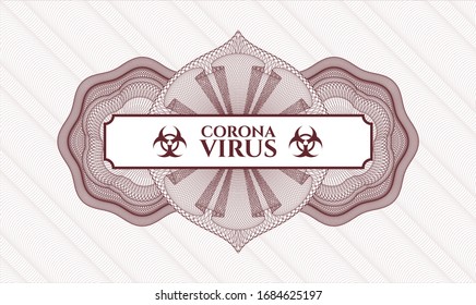 Rosette im Roten Reisepass mit Text Coronavirus im Inneren
