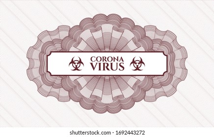 Rosette im Roten Reisepass mit Text Coronavirus im Inneren