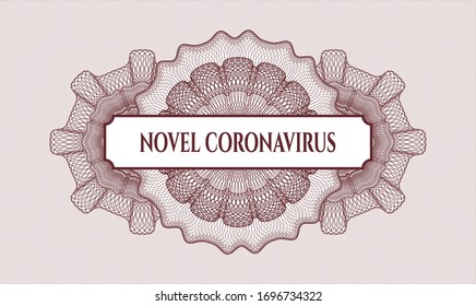 Red passport style rosette with text Novel Coronavirus inside