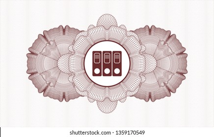 Red passport style rosette with three folders icon inside