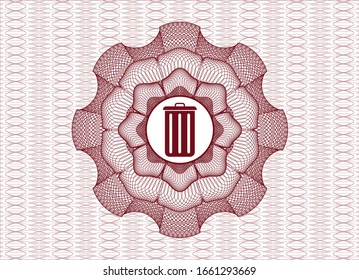 Red passport style rosette with trash can icon inside