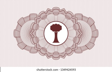 Red passport style rosette with tree icon inside