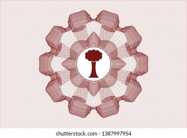 Red passport style rosette with tree icon inside