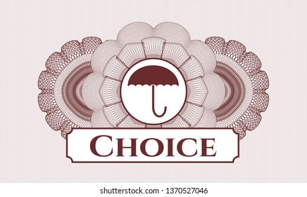 Red passport style rosette with umbrella icon and Choice text inside