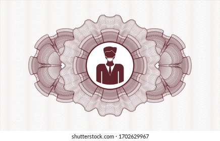 Red passport style rosette. Vector Illustration. Detailed with man wearing face mask icon inside