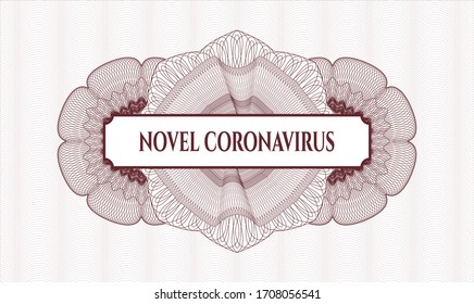 Red passport style rosette. Vector Illustration. Detailed with text Novel Coronavirus inside