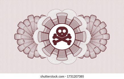 Red passport style rosette. Vector Illustration. Detailed with crossbones icon inside