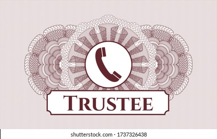 Red passport style rosette. Vector Illustration. Detailed with old phone icon and Trustee text inside