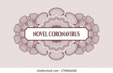 Red passport style rosette. Vector Illustration. Detailed with text Novel Coronavirus inside