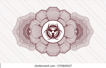Red passport style rosette. Vector Illustration. Detailed with biohazard covid-19 icon inside
