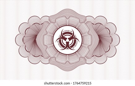Red passport style rosette. Vector Illustration. Detailed with biohazard covid-19 icon inside