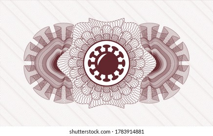 Red passport style rosette. Vector Illustration. Detailed with coronavirus icon inside