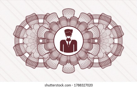 Red passport style rosette. Vector Illustration. Detailed with man wearing face mask icon inside