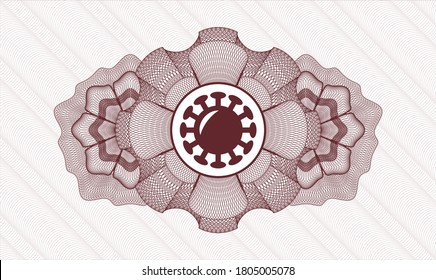 Red passport style rosette. Vector Illustration. Detailed with coronavirus icon inside
