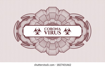 Red passport style rosette. Vector Illustration. Detailed with text Coronavirus inside