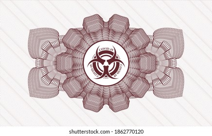 Red passport style rosette. Vector Illustration. Detailed with biohazard covid-19 icon inside