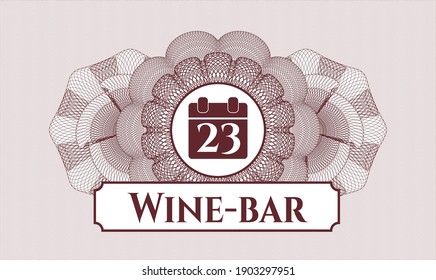 Red passport style rosette. Vector Illustration. Detailed with calendar icon and Wine-bar text inside